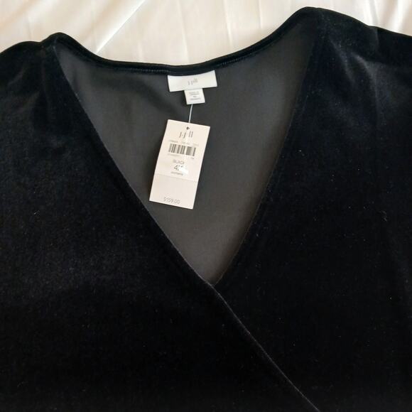 J. Jill Women’s 4X Velvet Wrap Dress Black Midi Tassel Tie Waist - Picture 5 of 16